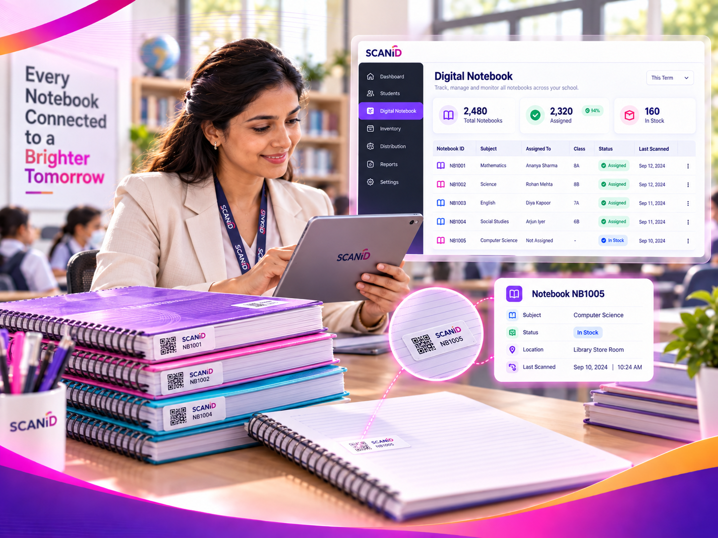 SCANiD digital resource library with product brochures for Digital Uniform, RFID attendance, ERP, library, payroll and asset management