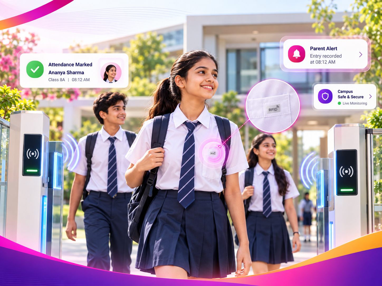 SCANiD connected school ecosystem with Digital Uniforms, RFID attendance, parent alerts and School ERP