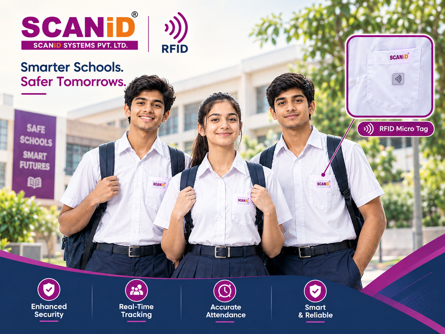 Close-up of an RFID micro-tag integrated into a SCANiD school uniform