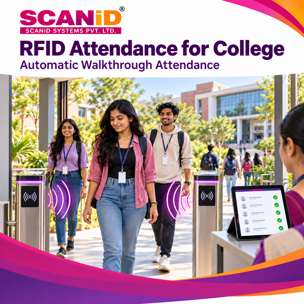 SCANiD automatic walkthrough RFID attendance for college without manual card scanning